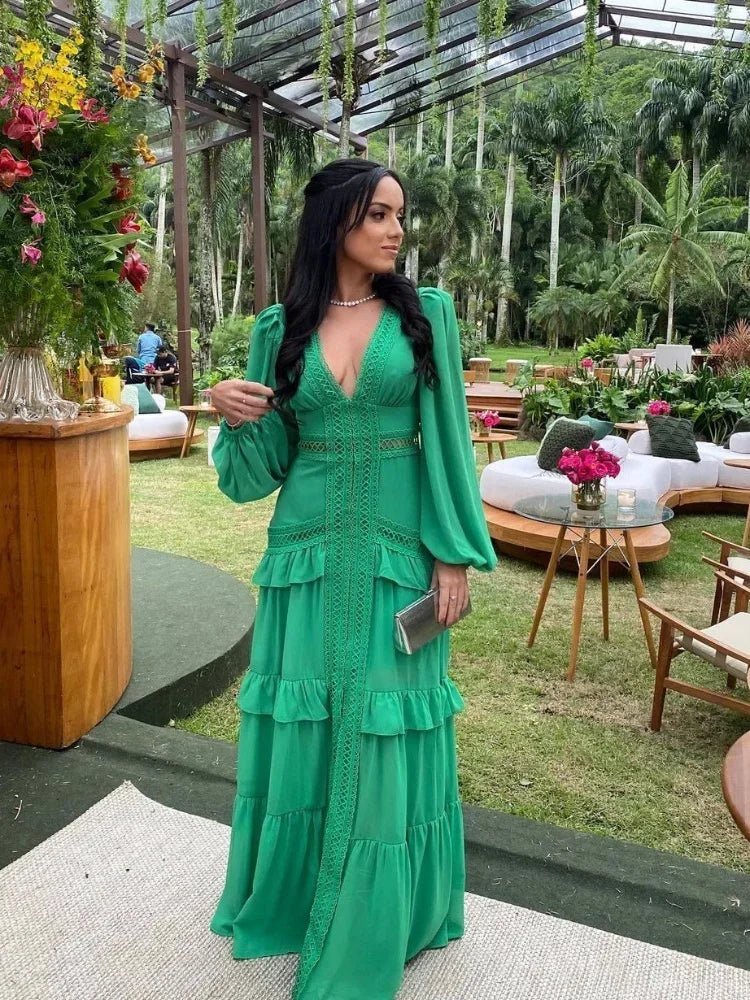 Women's Molly Deep V-Neck Ruffle Maxi Dress