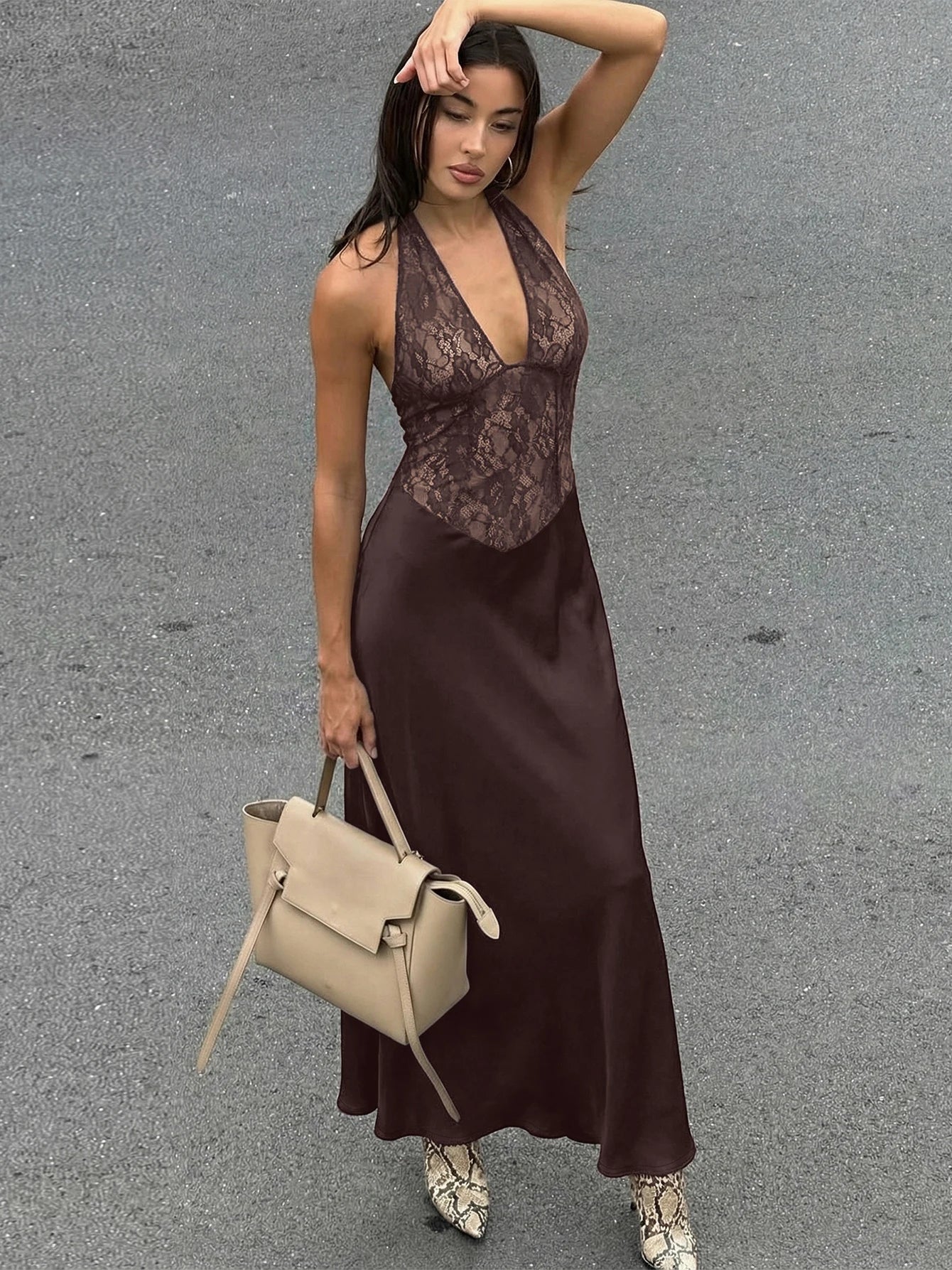 Women's SOERA Serena Halter Backless Lace Patchwork Dress