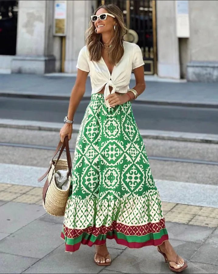 Women's Rhea Boho Printed Midi Swing Skirt