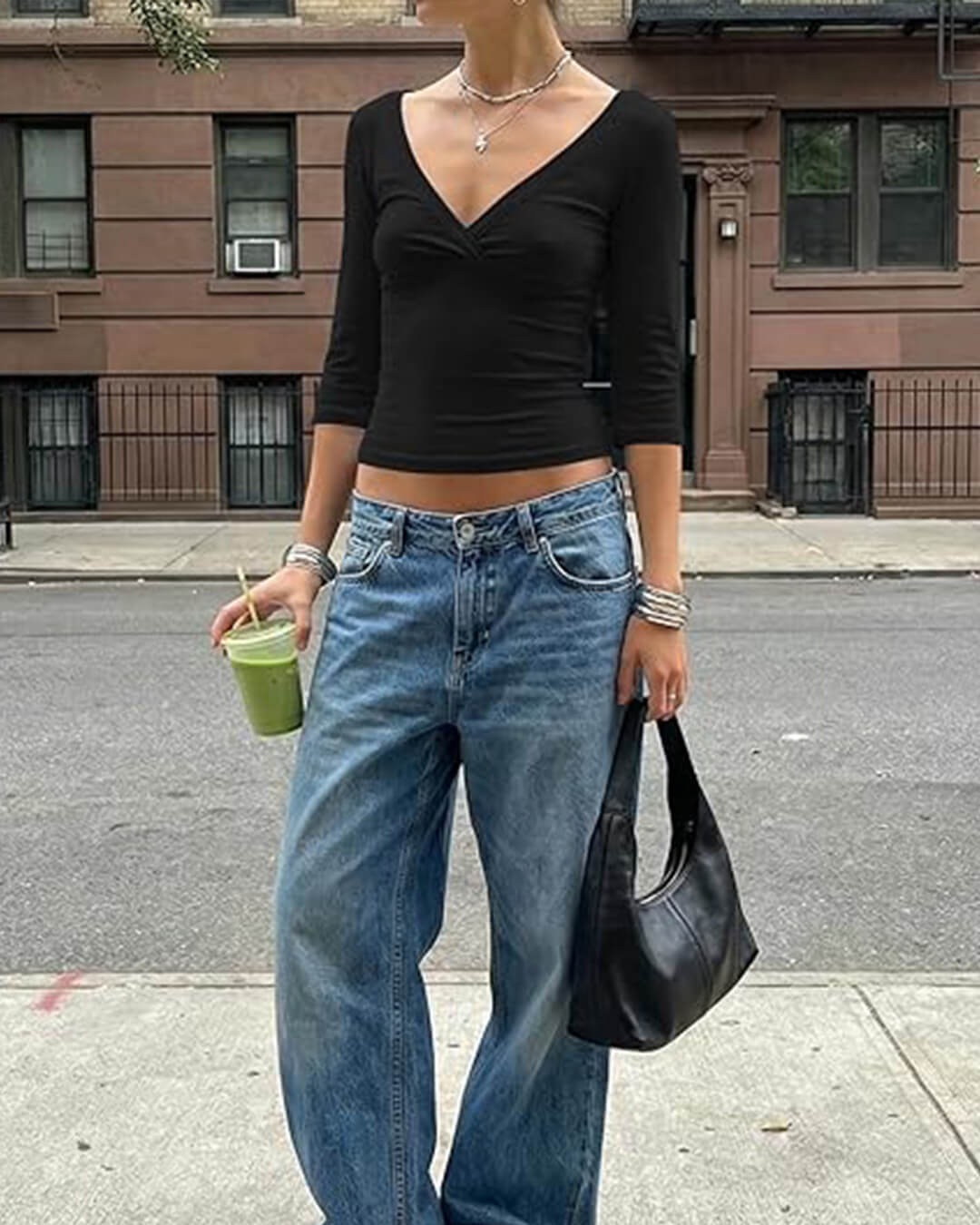 Women's Sofia Deep V Midi Sleeve Tee