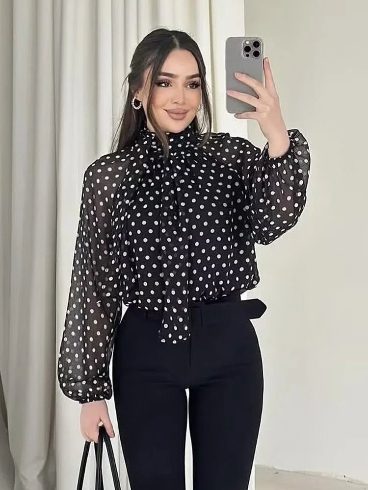 Women's SOERA Sofia High Collar Polka Dot Blouse