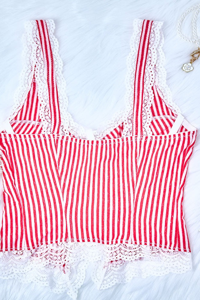 Women's SOERA Celeste Ruffled Stripe Lace Tank Top
