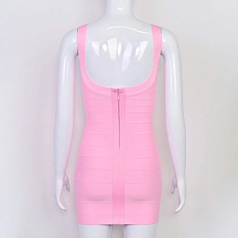 Women's Sexy Bustier Backless Bodycon Bandage Mini Dress Pink