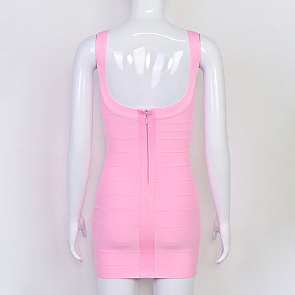 Women's Sexy Bustier Backless Bodycon Bandage Mini Dress Pink