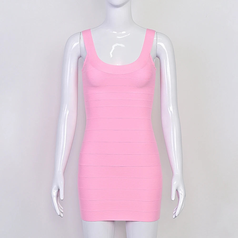 Women's Sexy Bustier Backless Bodycon Bandage Mini Dress Pink