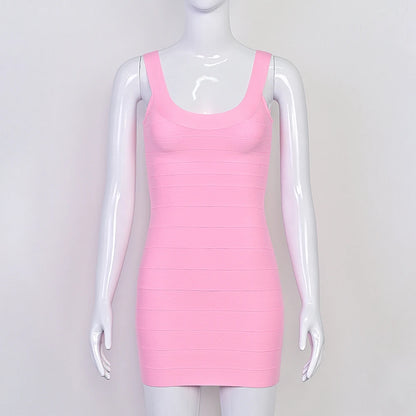 Women's Sexy Bustier Backless Bodycon Bandage Mini Dress Pink