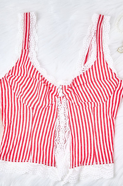 Women's SOERA Celeste Ruffled Stripe Lace Tank Top