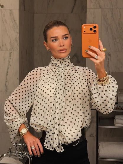 Women's SOERA Sofia High Collar Polka Dot Blouse