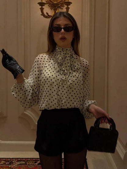 Women's SOERA Sofia High Collar Polka Dot Blouse