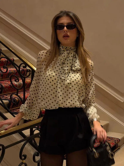 Women's SOERA Sofia High Collar Polka Dot Blouse