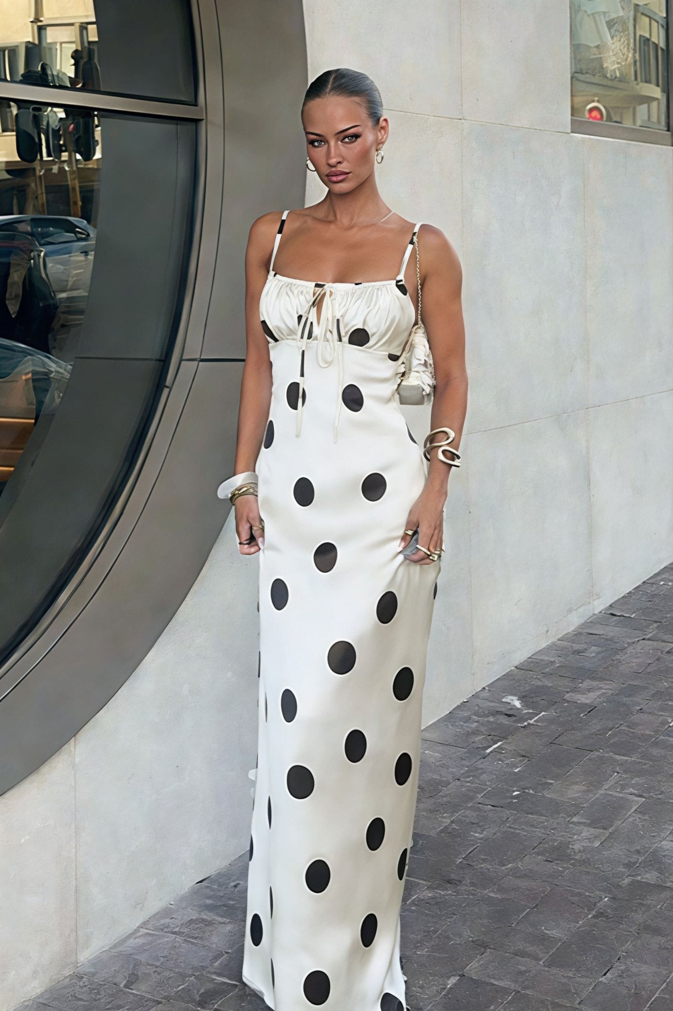 Women's Beatrice Polka Dot Silk Satin Maxi Dress