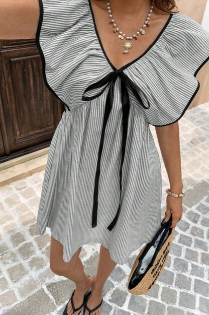 Women's SOERA Beatrice Striped V-Neck Ruffle Mini Dress