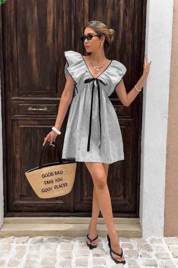 Women's SOERA Beatrice Striped V-Neck Ruffle Mini Dress