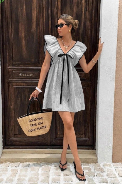 Women's SOERA Beatrice Striped V-Neck Ruffle Mini Dress