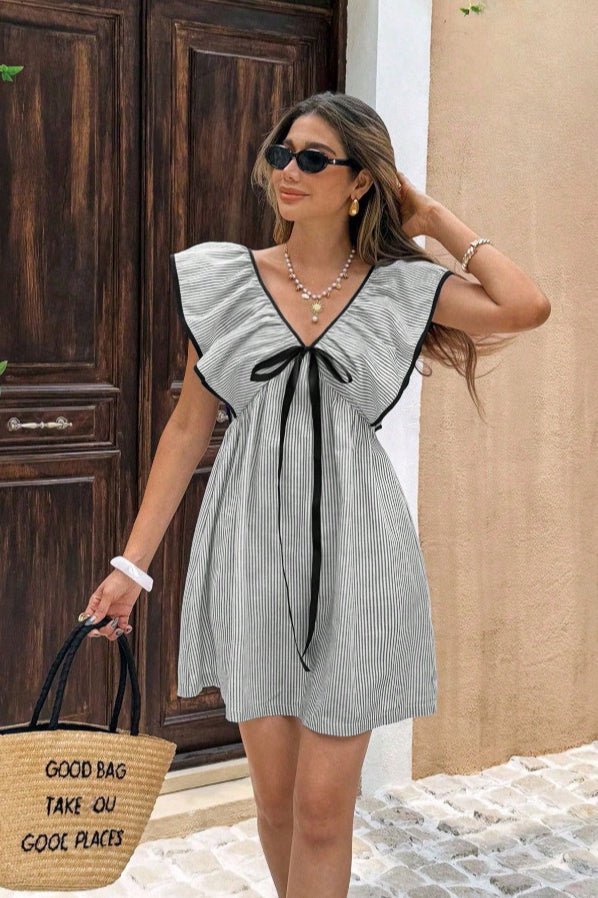 Women's SOERA Beatrice Striped V-Neck Ruffle Mini Dress