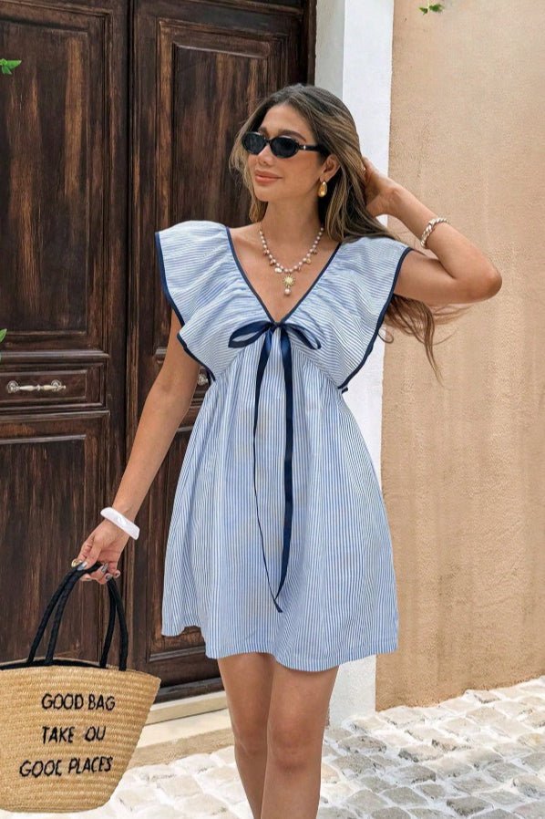 Women's SOERA Beatrice Striped V-Neck Ruffle Mini Dress