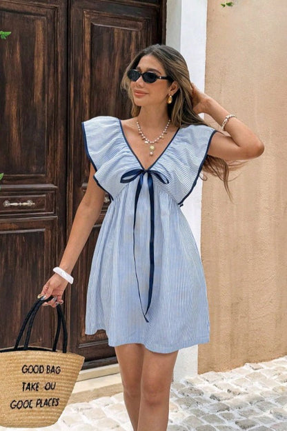 Women's SOERA Beatrice Striped V-Neck Ruffle Mini Dress