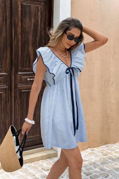 Women's SOERA Beatrice Striped V-Neck Ruffle Mini Dress