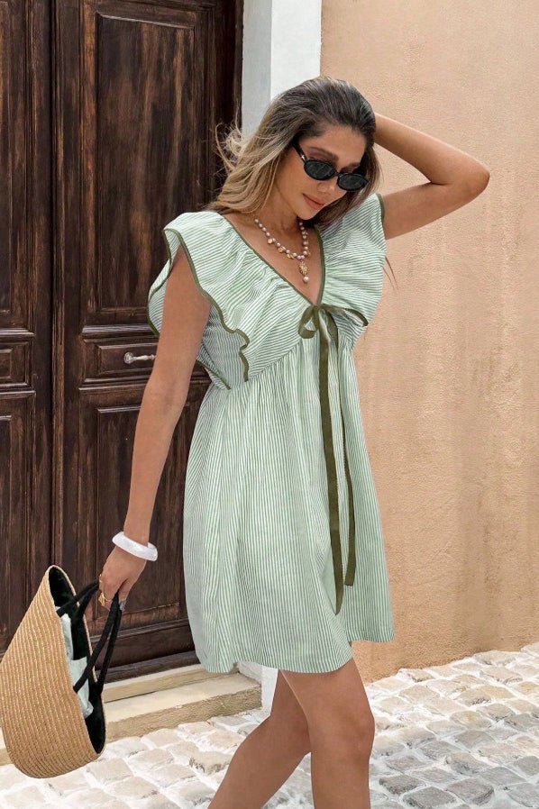 Women's SOERA Beatrice Striped V-Neck Ruffle Mini Dress