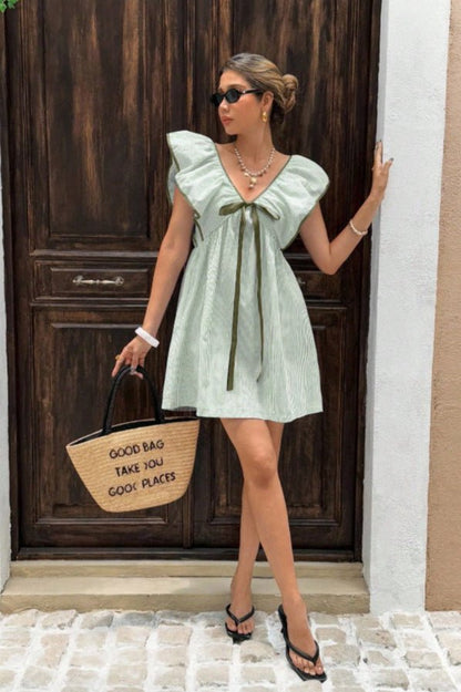 Women's SOERA Beatrice Striped V-Neck Ruffle Mini Dress