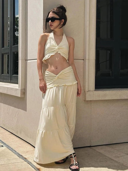 Women's SOERA Bianca Halter Crop Top & Pleated Skirt Set
