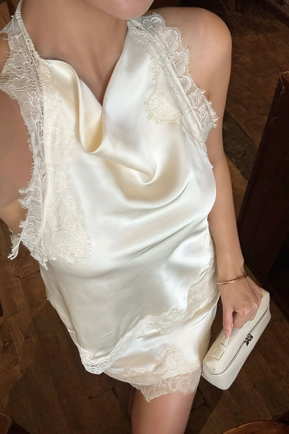 Women's Bianca Lace Halter Mini Dress Beige