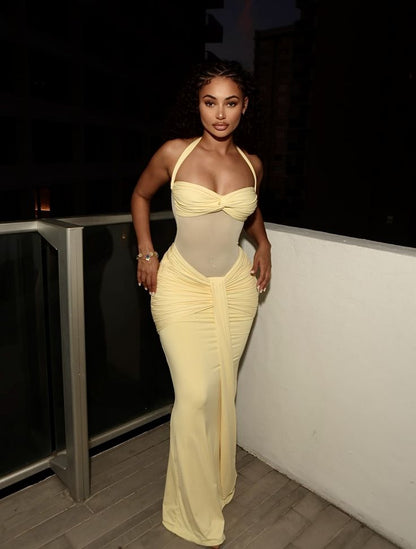 Women's Bianca Mesh Waist Tie Cami Bodycon Maxi Dress