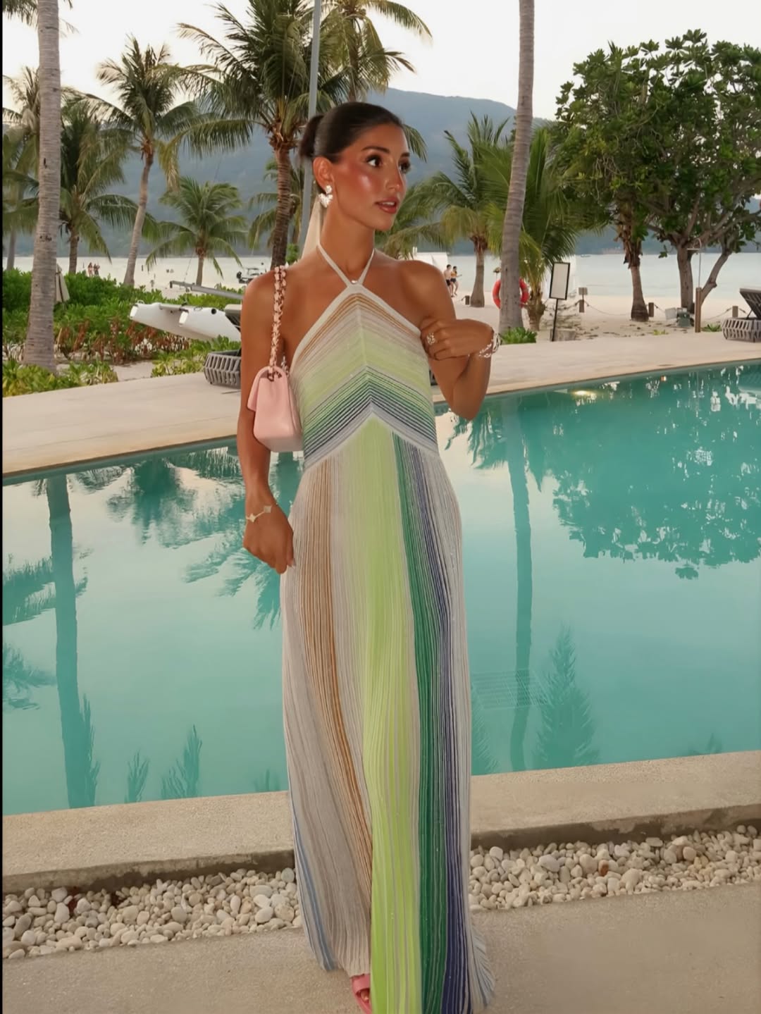 Women's Bianca Sequin Striped Halter Maxi Dress