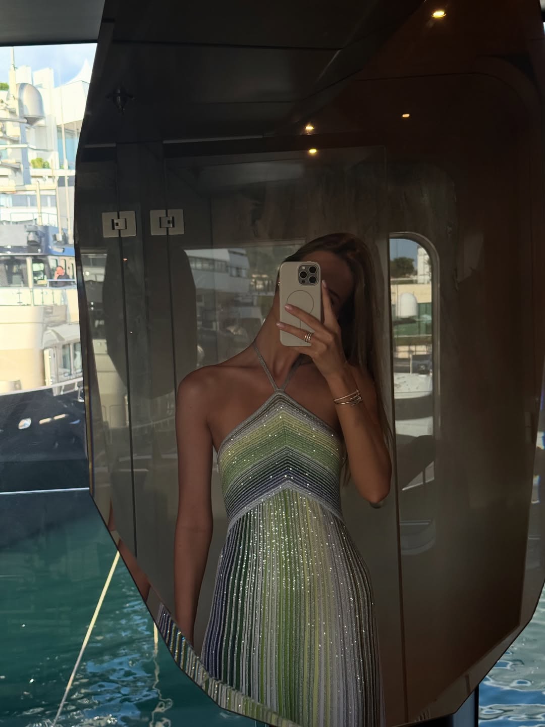 Women's Bianca Sequin Striped Halter Maxi Dress