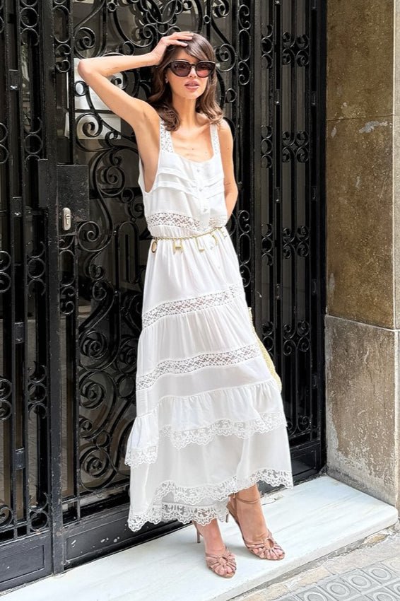 Women's SOERA Celeste Boho Lace Patchwork Ruffle Maxi Dress