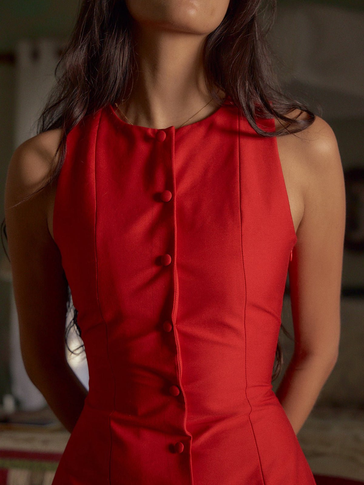 Women's SOERA Celeste Button-Front Sleeveless Mini Dress