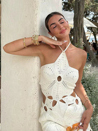 Women's Celeste Halter Neck Crochet Mini Dress White
