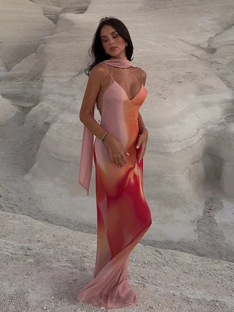 Women's SOERA Elena Open-Back Ombre Satin Maxi Dress