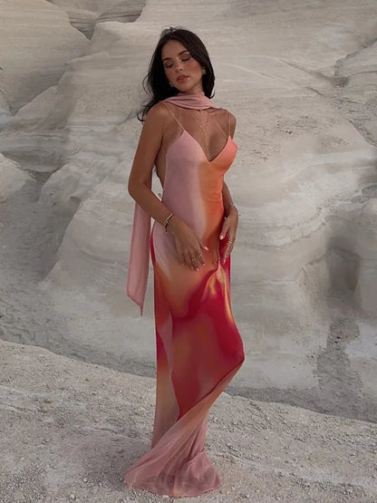 Women's SOERA Elena Open-Back Ombre Satin Maxi Dress