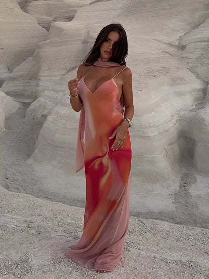 Women's SOERA Elena Open-Back Ombre Satin Maxi Dress