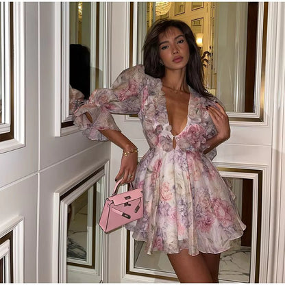Women's Evangeline V-Neck Floral Chiffon Dress