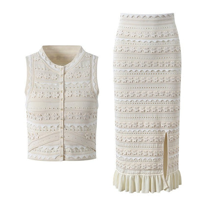 Women's SOERA Isabella Floral Knit Vest & Ruffle Midi Skirt Set