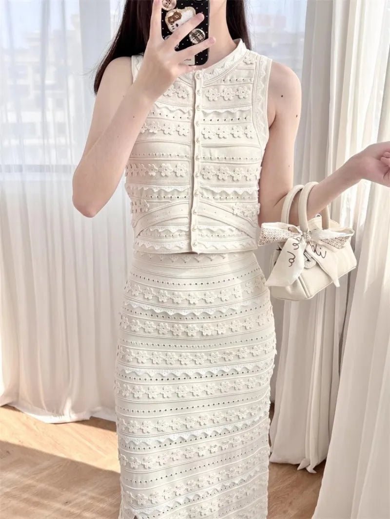 Women's SOERA Isabella Floral Knit Vest & Ruffle Midi Skirt Set