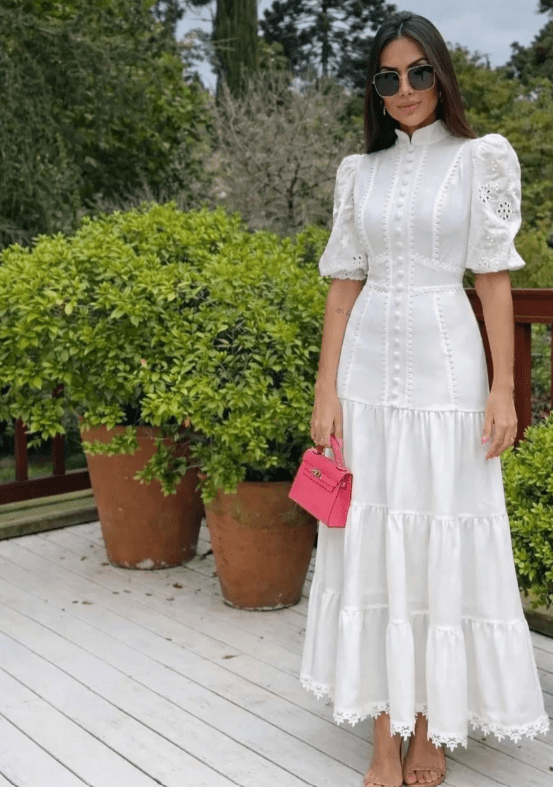 Women's SOERA Isabelle Eyelet Lace Puff Sleeves Midi Dress