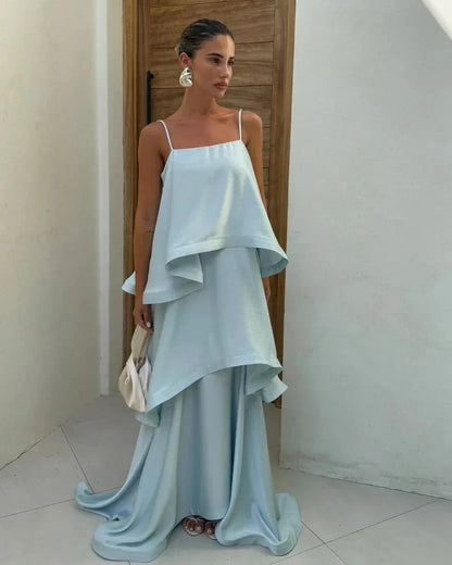 Women's SOERA Margot Tiered Ruffle Satin Maxi Dress