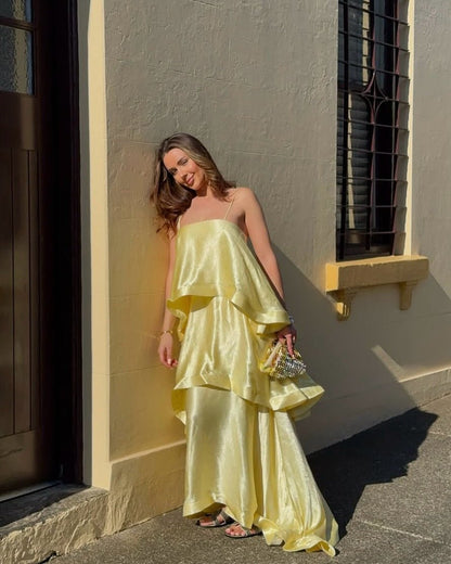 Women's SOERA Margot Tiered Ruffle Satin Maxi Dress