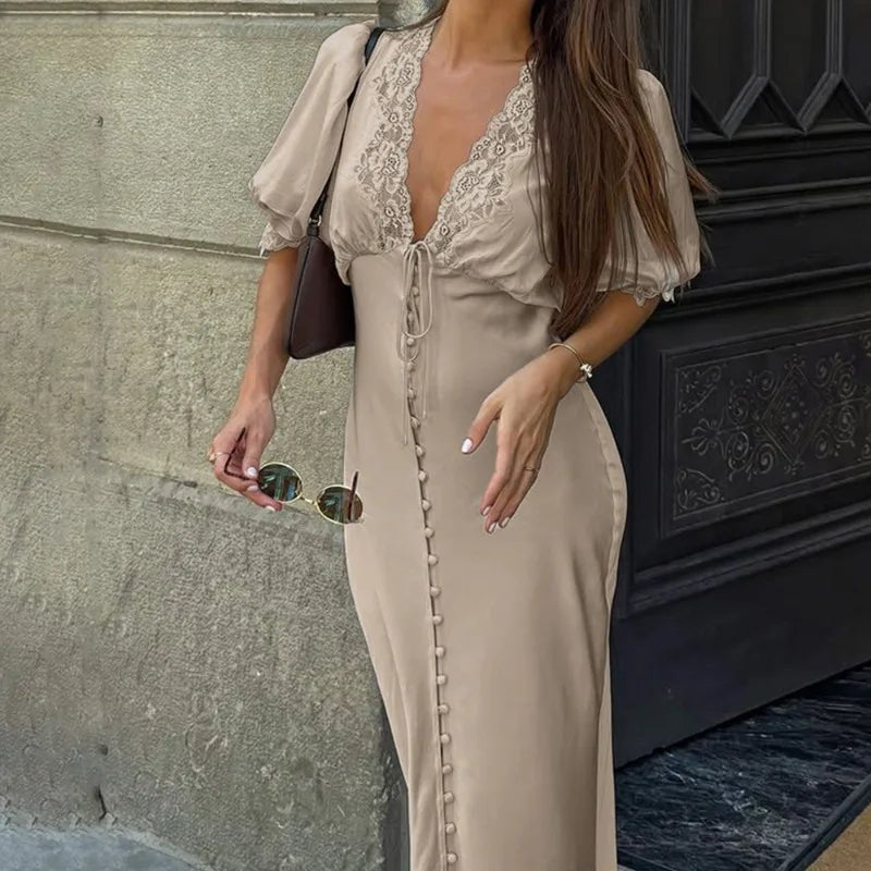 Women's SOERA Micaela Puff Sleeve Lace-Up Maxi Dress