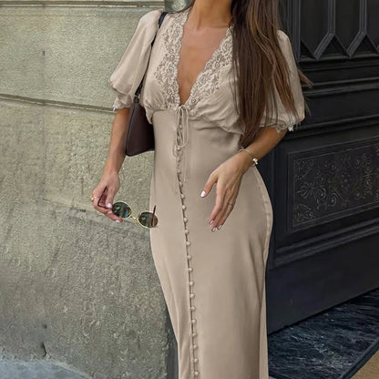 Women's SOERA Micaela Puff Sleeve Lace-Up Maxi Dress