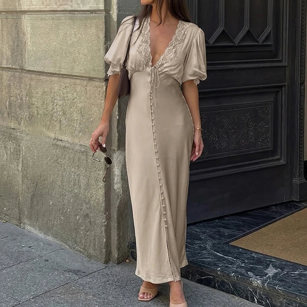 Women's SOERA Micaela Puff Sleeve Lace-Up Maxi Dress