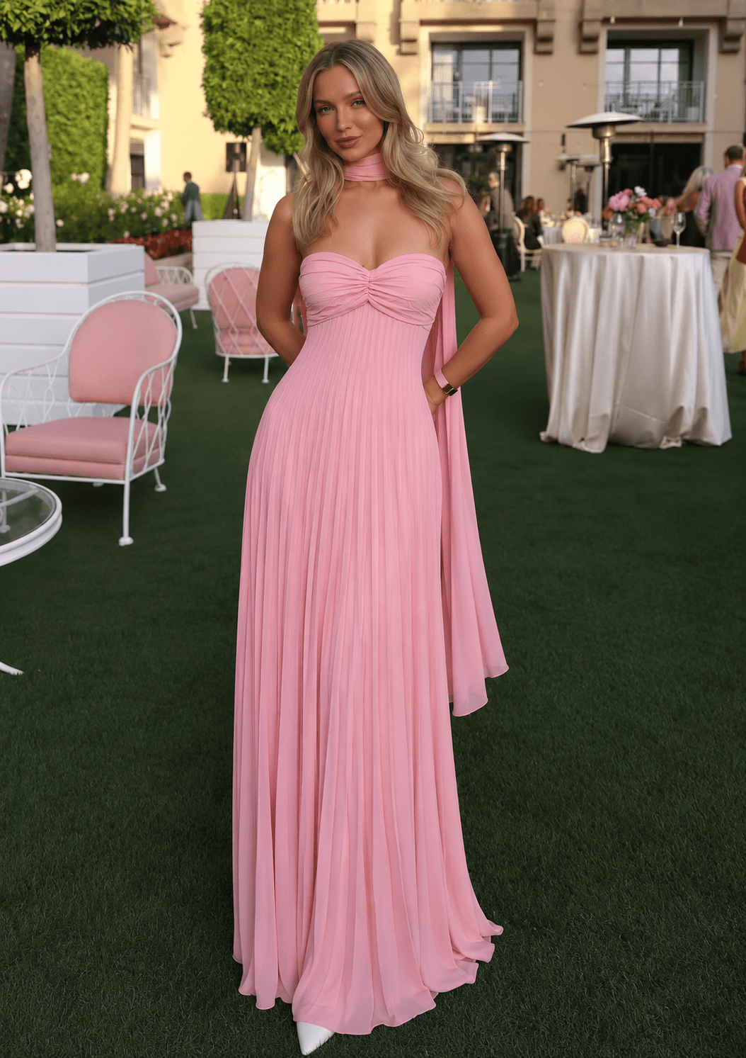 Women's Olivia Strapless Backless Mesh Maxi Dress with Scarf