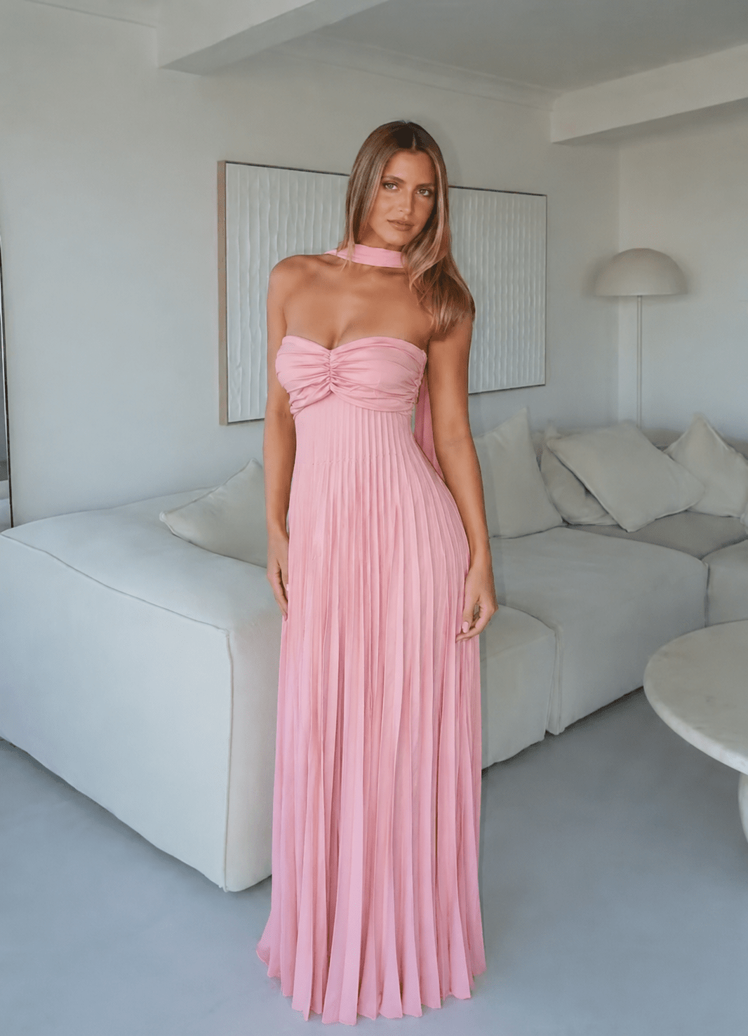 Women's Olivia Strapless Backless Mesh Maxi Dress with Scarf