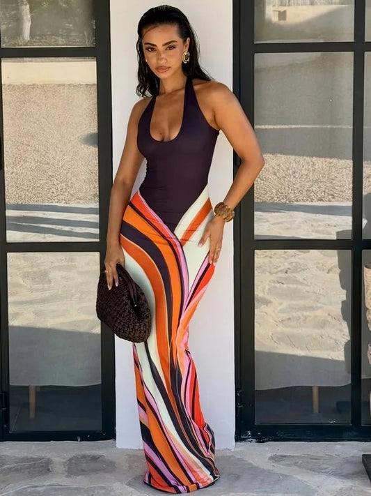 Women's SOERA Valentina Colorblock Swirl Pattern Maxi Dress