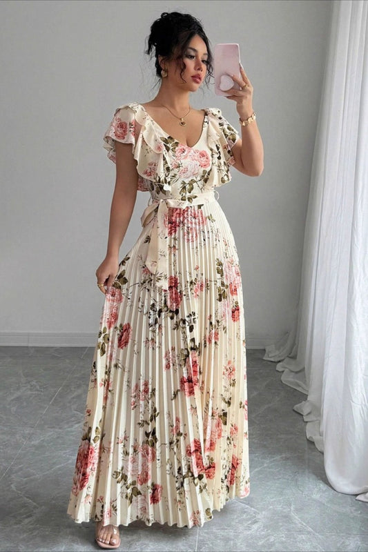 Women's Valentina Floral V-Neck Ruffle Sleeve Maxi Dress