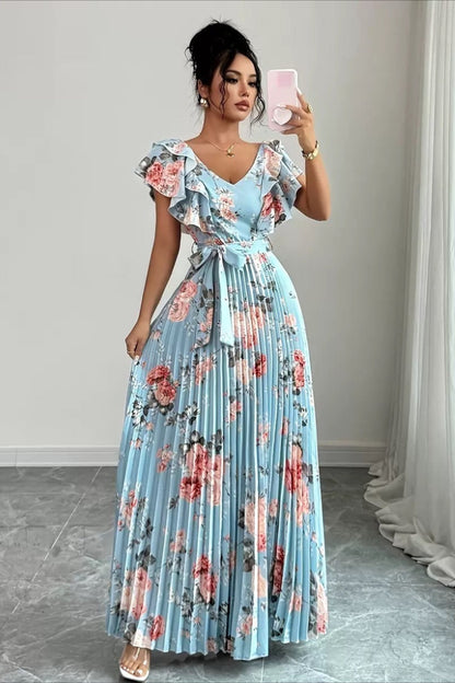 Women's Valentina Floral V-Neck Ruffle Sleeve Maxi Dress