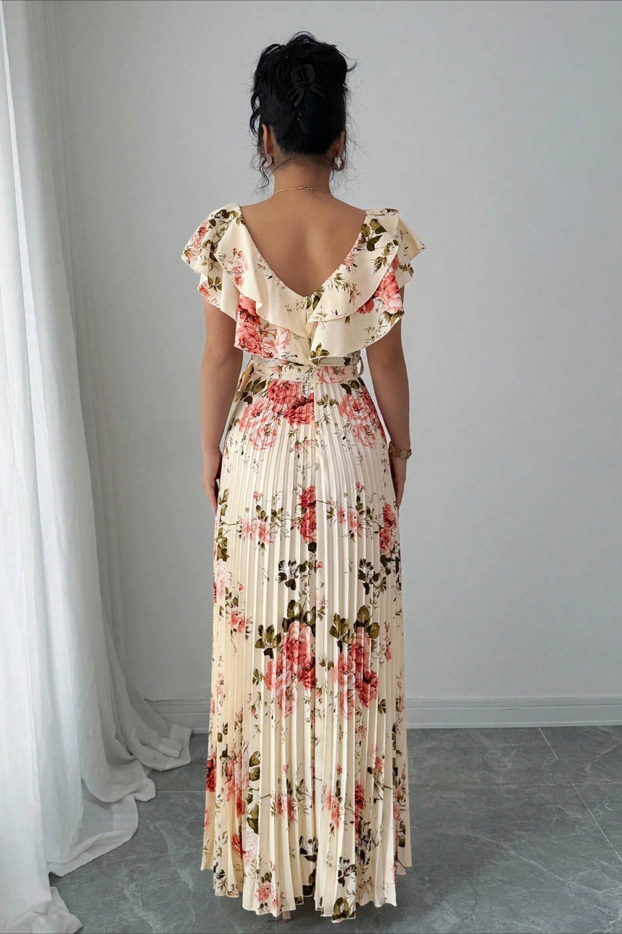 Women's Valentina Floral V-Neck Ruffle Sleeve Maxi Dress